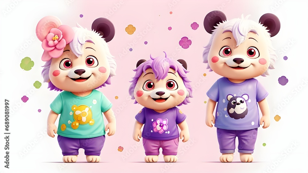 3D Panda Family 3D Panda Family