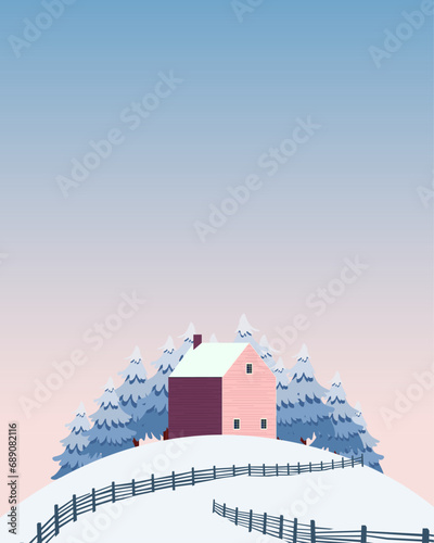 Winter card, hello winter, cozy winter, happy new year, merry christmas, winter city, landscape, vertical banner, poster