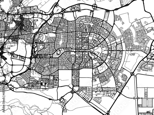 Vector road map of the city of New Cairo in Egypt with black roads on a white background.