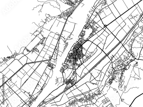 Vector road map of the city of Luxor in Egypt with black roads on a white background.