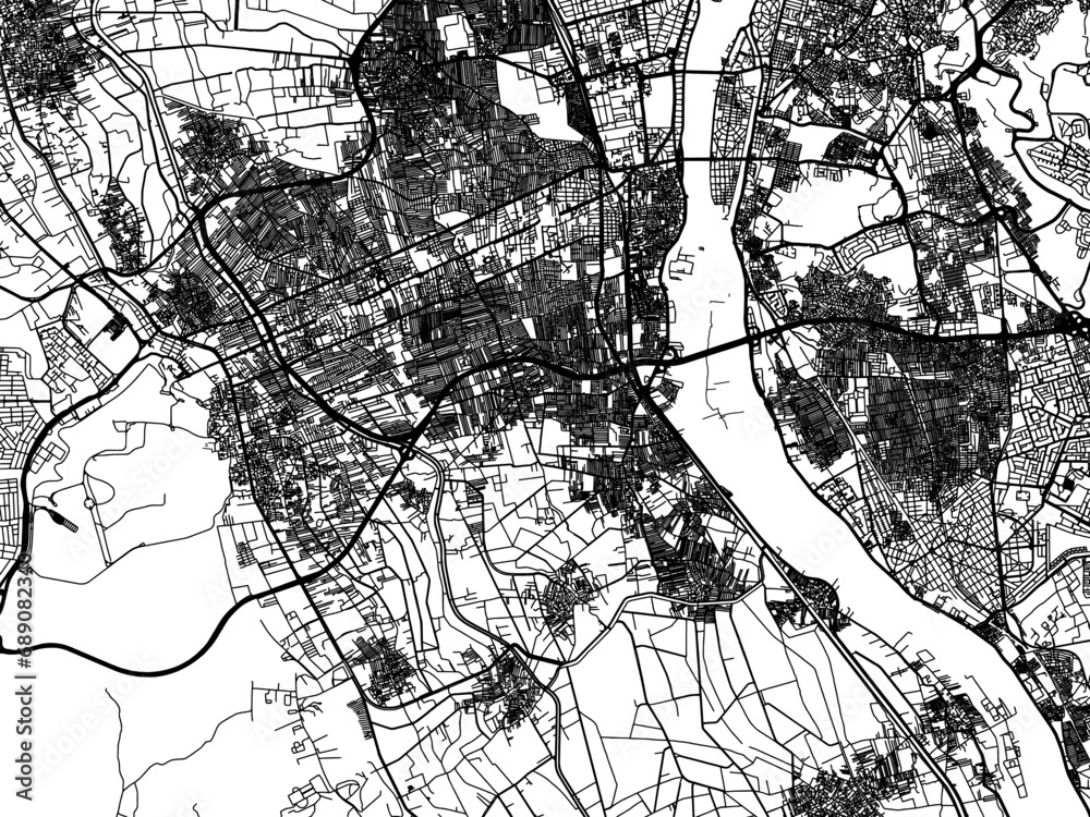 Naklejka premium Vector road map of the city of Giza in Egypt with black roads on a white background.