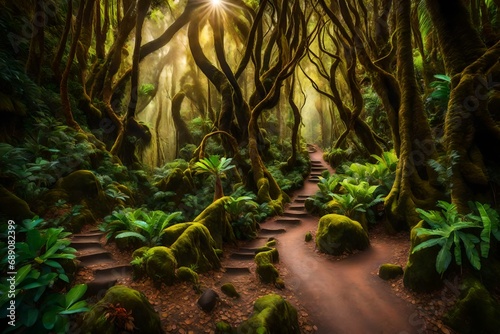 *path in anaga rainforest on tenerife island,spain--