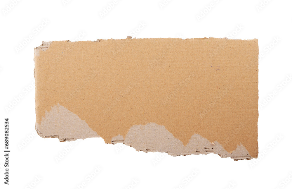 Piece of torn cardboard on a white background.Torn wrinkled cardboard used as a background design element. Piece of torn cardboard on a white background.Torn wrinkled cardboard used as a background design element.