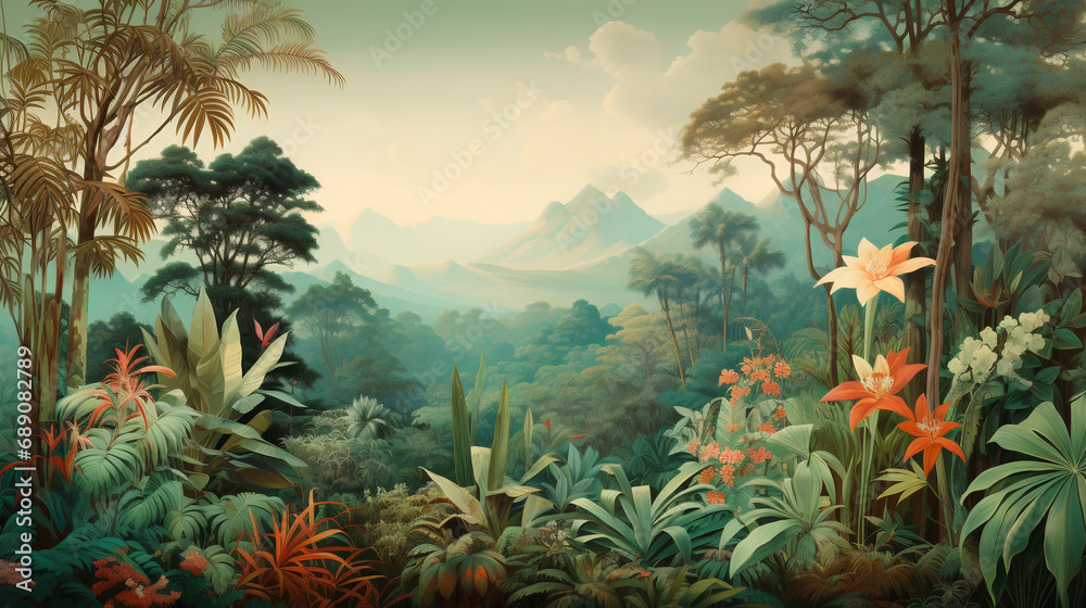 Tropical forest illustration - obrazy, fototapety, plakaty 