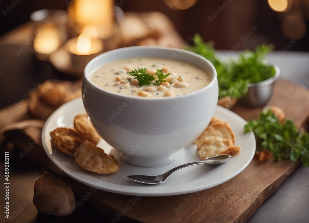 Clam Chowder soup at restaurant
