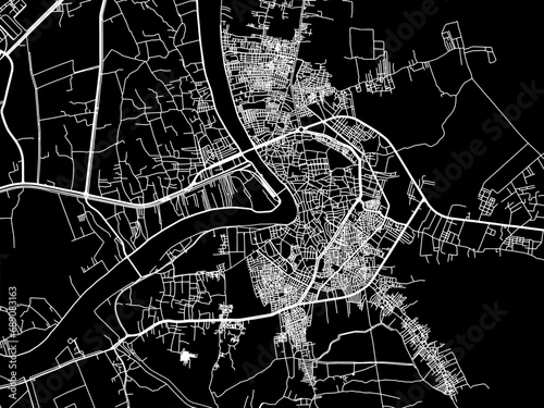 Vector road map of the city of Damietta in Egypt with white roads on a black background. photo