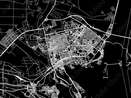 Vector road map of the city of Ismailia in Egypt with white roads on a black background. photo