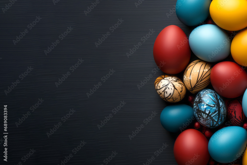 Colorful background of Easter eggs on a black background. Colorful background of Easter eggs on a black background.