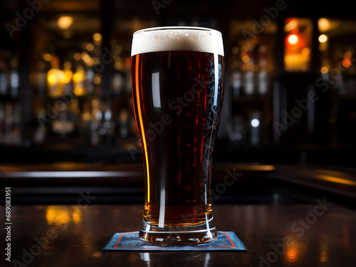 A cold glass of dark beer. AI Generation.