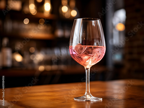 An enticing pink wine image in a bar setting. AI Generation.