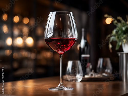 A bar scene with red wine. AI Generation.