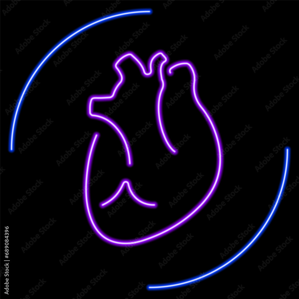 heart organ neon sign, modern glowing banner design, colorful modern design trend on black background. Vector illustration. heart organ neon sign, modern glowing banner design, colorful modern design trend on black background. Vector illustration.
