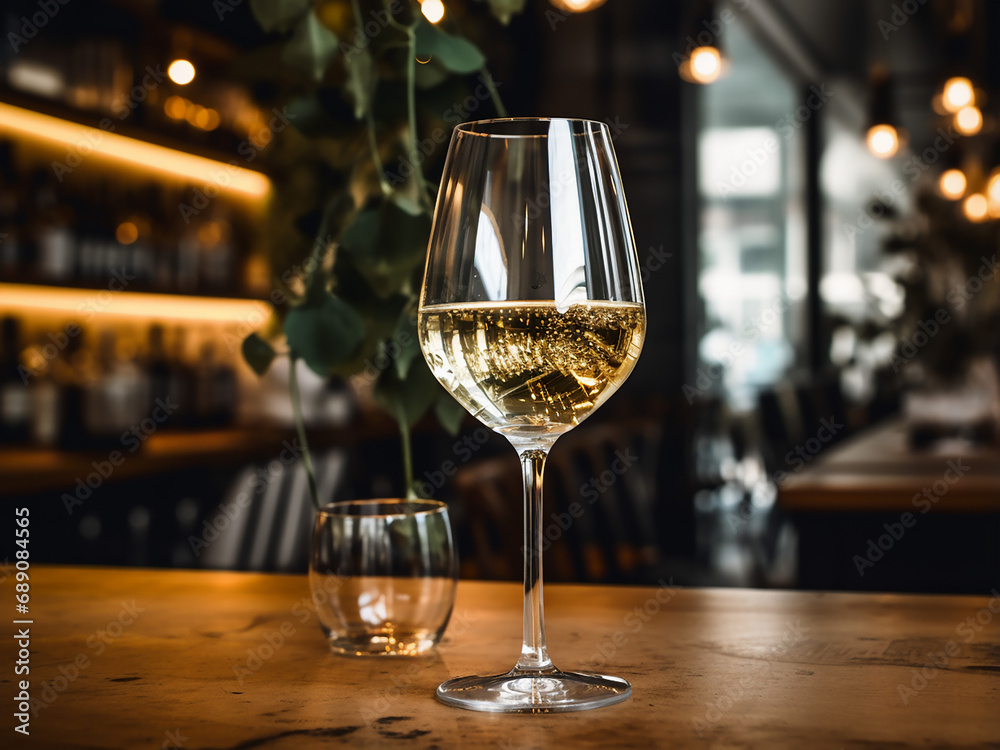 A gleaming glass filled with the charm of white wine. AI Generation. A gleaming glass filled with the charm of white wine. AI Generation.