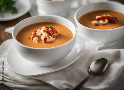 New England Lobster Bisque soup in white plate
