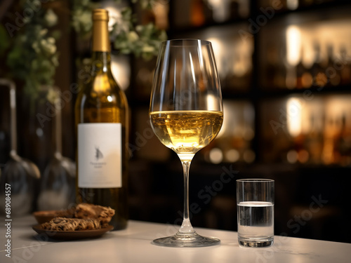 White wine in a clear glass, an embodiment of pure pleasure. AI Generation.