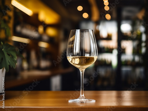 A graceful wine glass holding the essence of white wine. AI Generation.