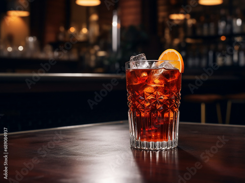 A tempting glass of Cocktail Americano. AI Generation.