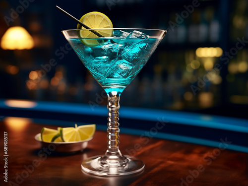 A tantalizing glass of cocktail blue. AI Generation.