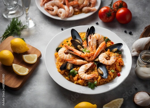 Traditional spanish seafood paella