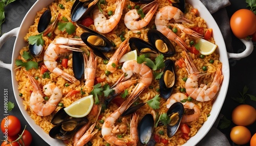 Traditional spanish seafood paella