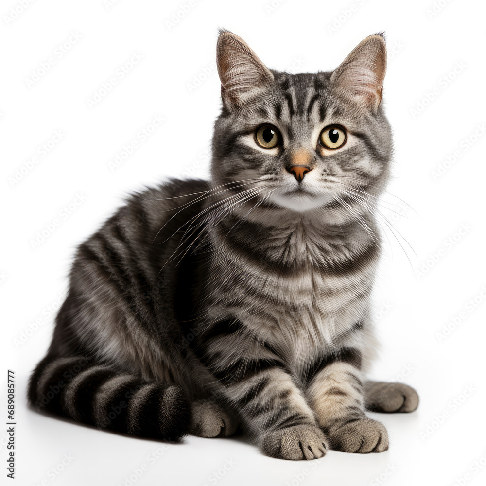 Gray and Black Cat Sitting on White Surface