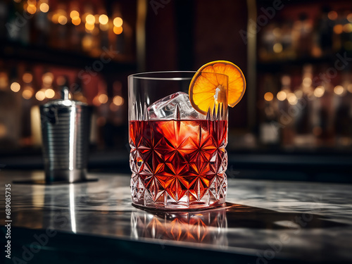 The perfect Negroni cocktail. AI Generation.
