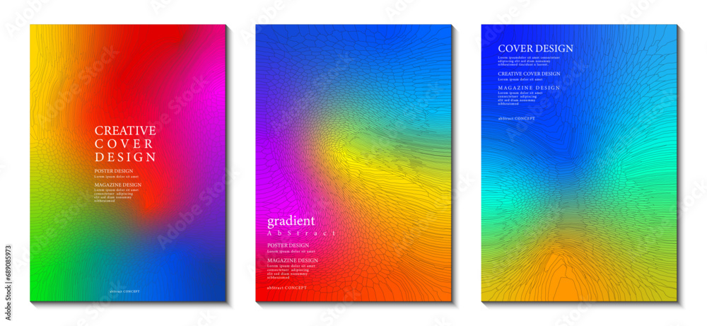 Fototapeta premium Covers set design with abstract blurred multicolor gradient background. Mosaic pattern. Ideas for magazine covers, brochures and posters. Vector Illustrator EPS.