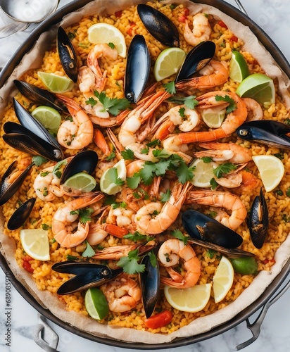 Traditional spanish seafood paella