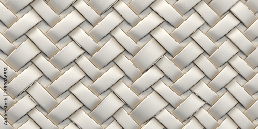 Wallpaper of white 3D relief tiles wicker form with golden scuffs. High quality seamless realistic texture, Generative AI