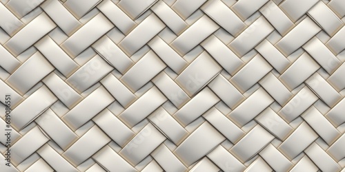 Wallpaper of white 3D relief tiles wicker form with golden scuffs. High quality seamless realistic texture, Generative AI