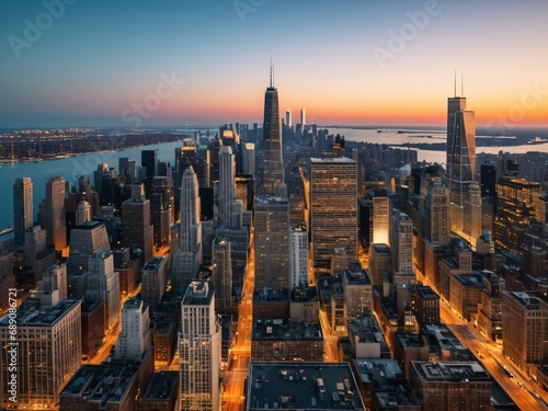 Sophisticated Manhattan Skyline A Balanced Composition with Chicago Lounge Vibes. AI Generated.