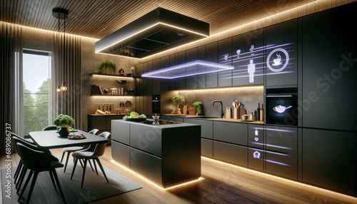 Wallpaper Mural Futuristic smart kitchen interior with neon lighting and advanced digital interfaces Torontodigital.ca