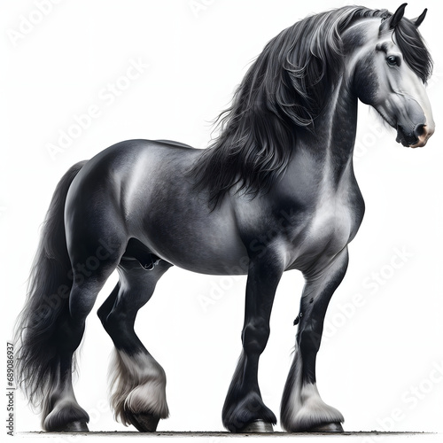 caballo percherón majestuoso, aislado en fondo blanco. photo
