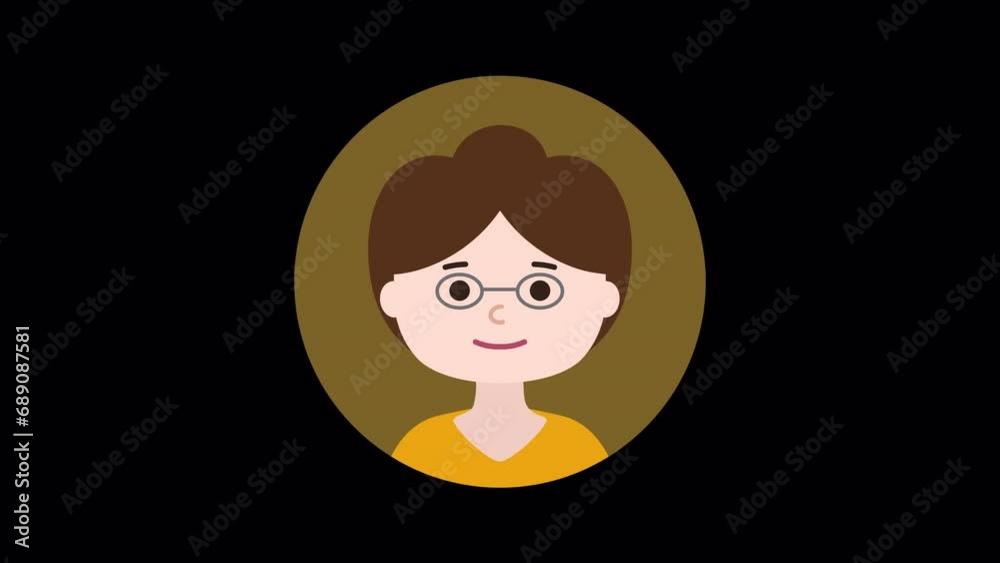 Motion portrait emoticons of five women wearing glasses appear one after another with an alpha channel on a 4K transparent background. Motion portrait emoticons of five women wearing glasses appear one after another with an alpha channel on a 4K transparent background.