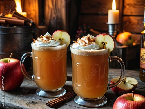 Cozy Celebration Warm and Spiced Spiked Apple Cider at the Vermont Barn. AI Generated.