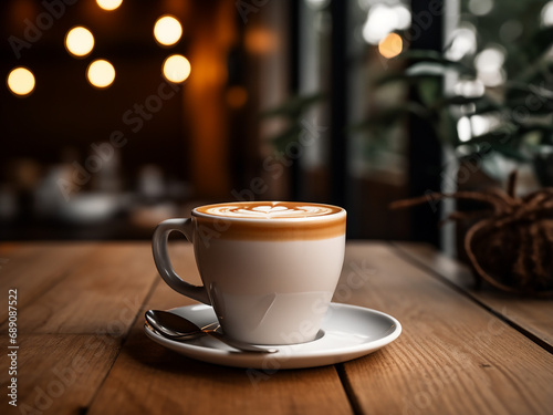 A creamy latte coffee in a glass. AI Generation.