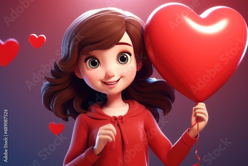 Cute Cartoon Girl Holding a...