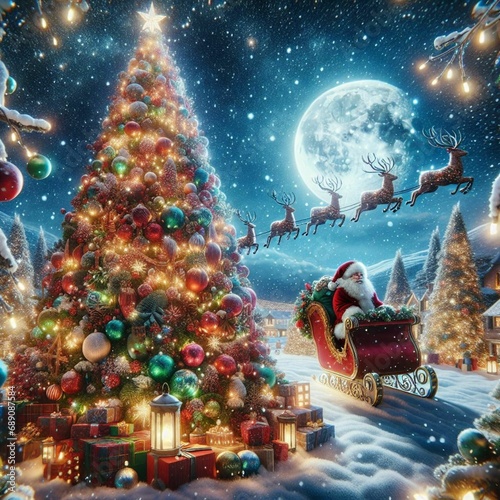 Em uma linda noite de Natal, o Papai Noel vem alegrá-la . Generative AI. photo
