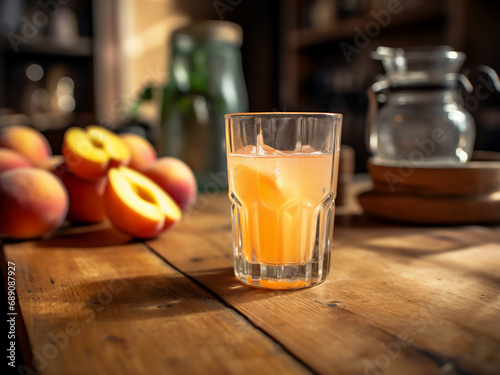 Quench your thirst with a glass of peach juice. AI Generation. photo