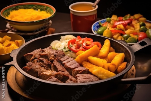 grilled meat plate with vegetables and salad