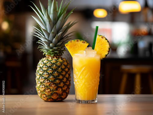 Pineapple juice: the perfect nonalcoholic choice. AI Generation.