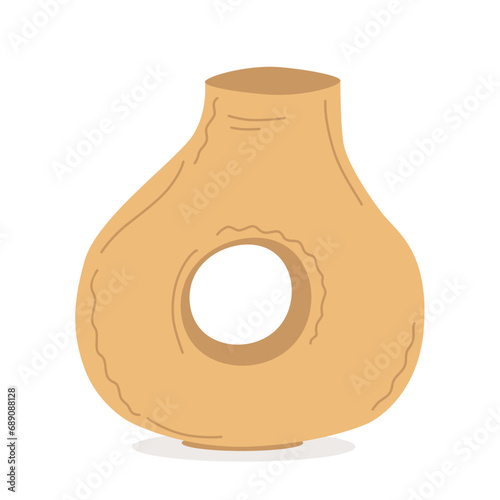 Morden ceramic Vase with hole. Hand drawn flat trendy illustration.