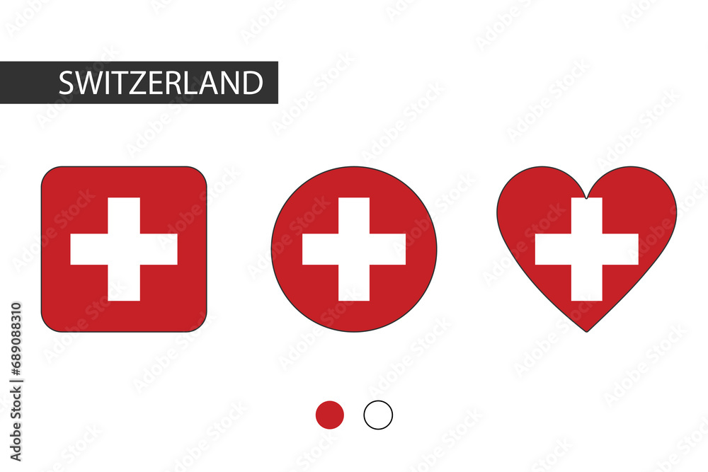 Switzerland 3 shapes (square, circle, heart) with city flag. Isolated on white background. Switzerland 3 shapes (square, circle, heart) with city flag. Isolated on white background.