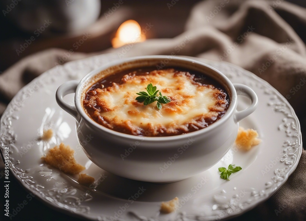 delicious French Onion Soup in white plate
delicious French Onion Soup in white plate
