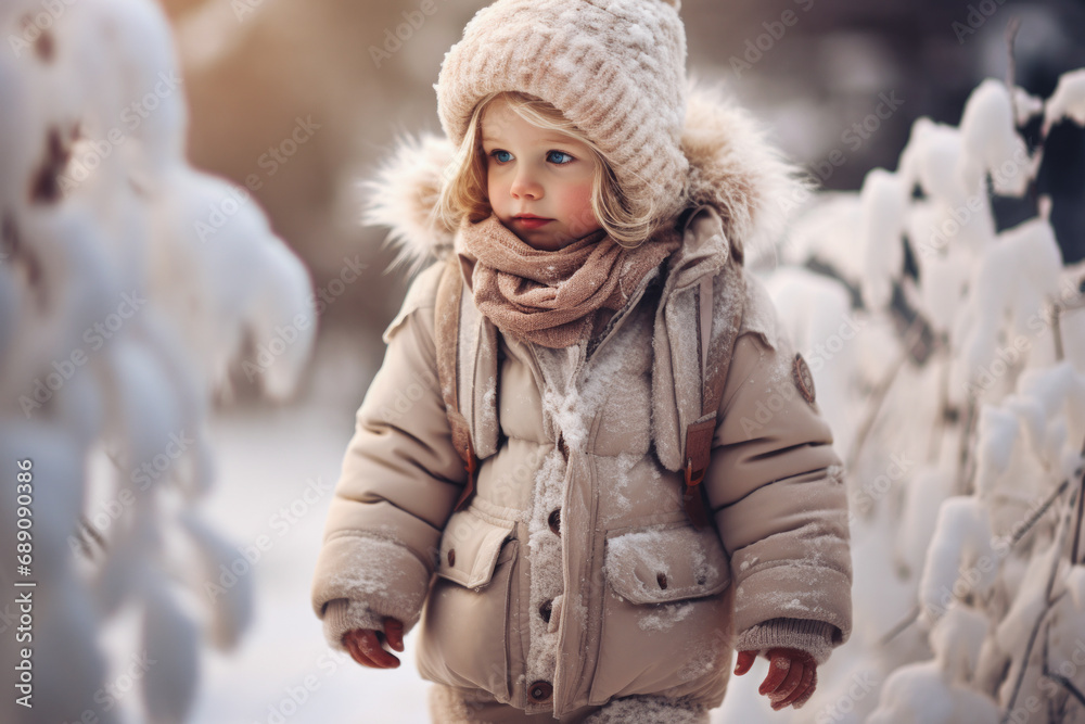Small kid play outside. Winter holiday daily scene. Small kid play outside. Winter holiday daily scene.