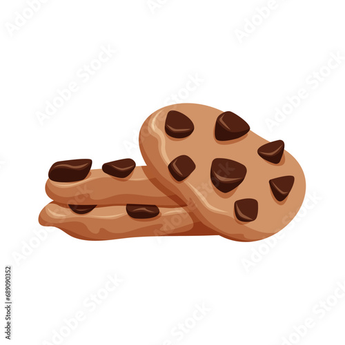 Oatmeal cookies with chocolate chips. Cartoon flat vector illustration