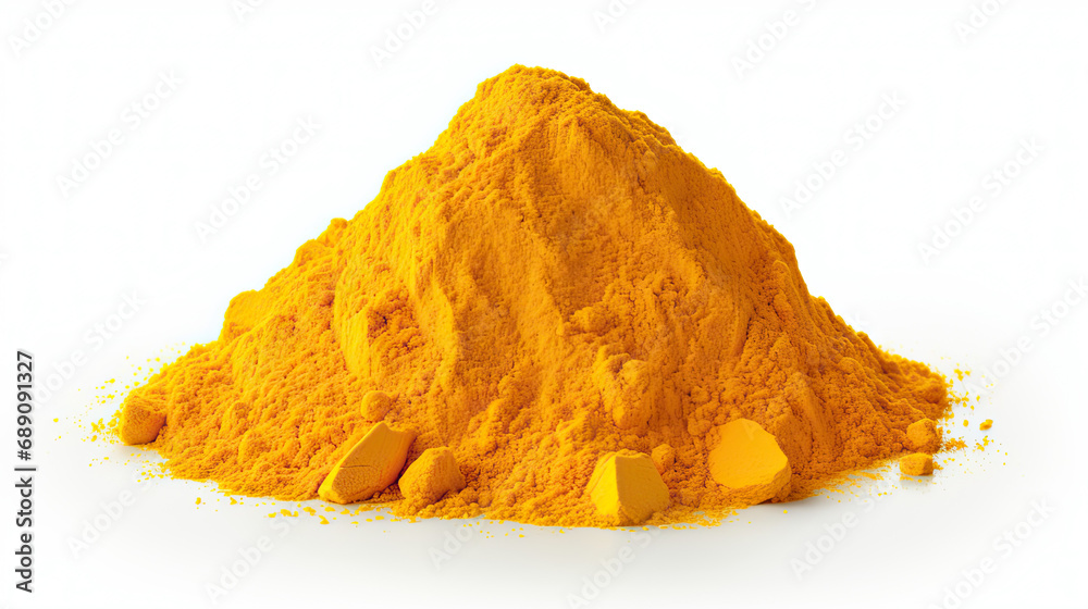 a pile of turmeric powder isolated on a white background a pile of turmeric powder isolated on a white background