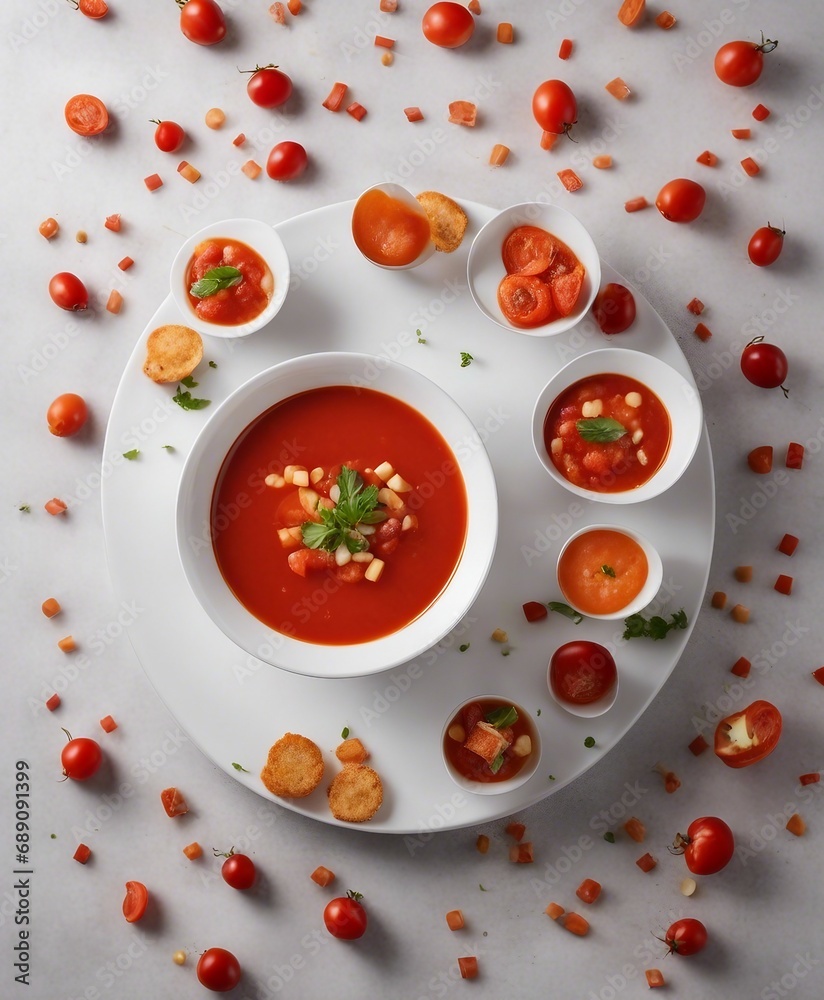gazpacho soup in white plate, above view
gazpacho soup in white plate, above view