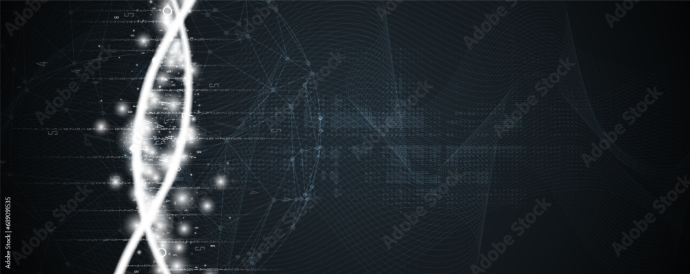 Abstract DNA technology. Science medical concept. Futuristic background.  Wireframe molecules structure