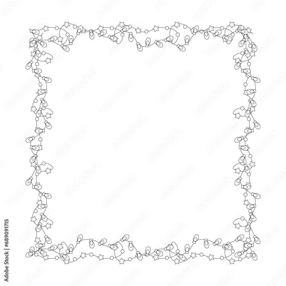 Christmas frame, garland with light bulbs. Christmas frame, garland with light bulbs.